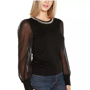 EUC Rio & Rian NY Black Embellished Neckline Sweater, Sz - M